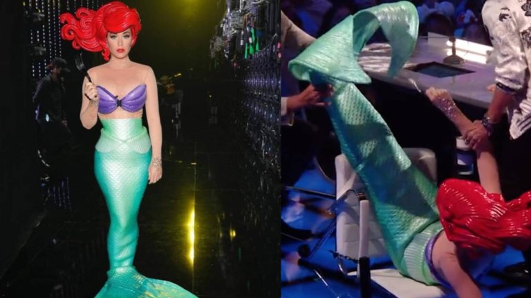 American Idol: Katy Perry Falls off her Judge’s Chair while Dressed as Ariel
