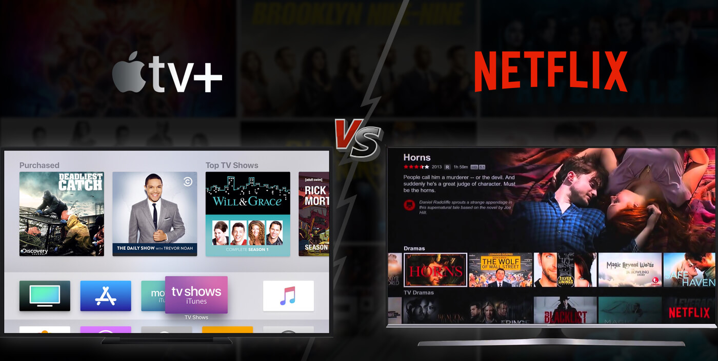 Photo comparing Apple TV and Netflix