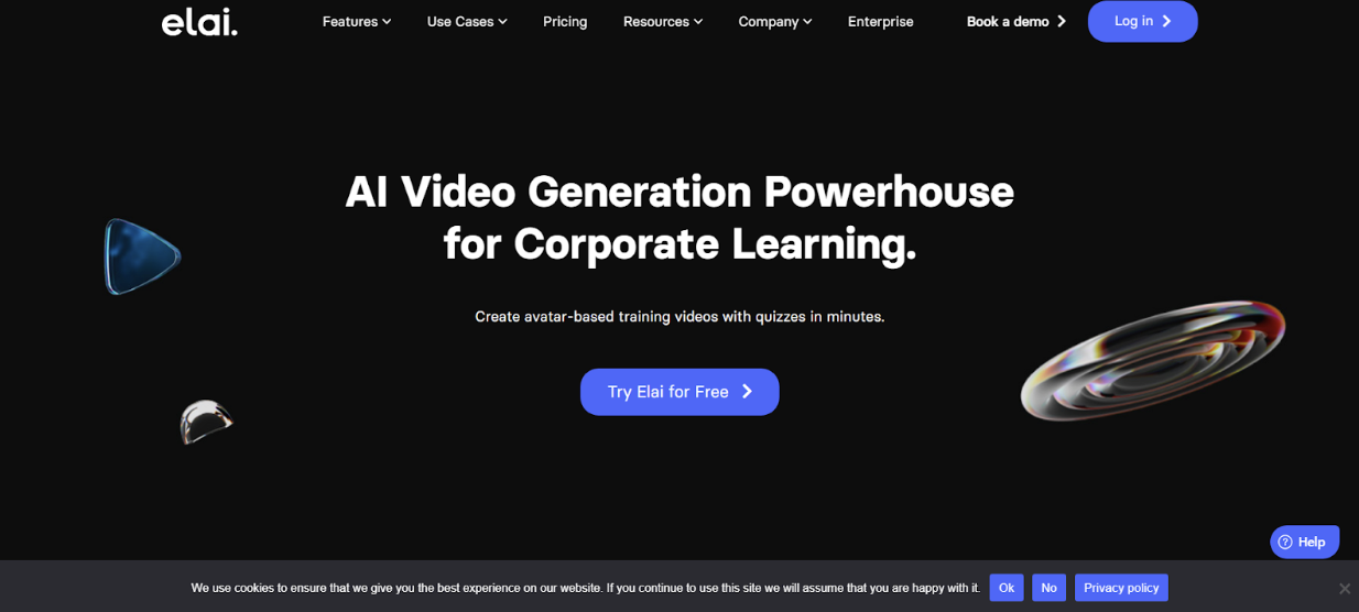 homepage of Elai video generator.